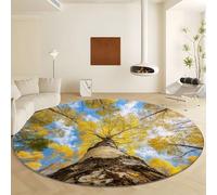 Générique Tapis Rond Jaune Ø 90 cm Forêt Bouleaux Tapis Antidérapant Microfibre Doux et Moelleux, Moquette Rond Antidérapant Lavable pour Salon Chambre Chambre Enfants Salle à Manger