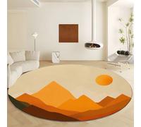Générique Tapis Rond Jaune Lavable en Machine, Tapis Fluffy Poil Ras Antidérapant - Moquette Doux Microfibre Style Bohème Montagnes Abstraites pour Salon Chambre à Coucher Cuisine Diamètre 140 cm