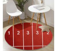 Générique Tapis Rond Lavable 100 cm - Motif Chiffres Piste, Tapis Rond antidérapant à Poils Ras, Rouge pour Salon Chambre Cuisine Balcon Terrasse et Salle à Manger