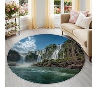 Générique Tapis Rond Lavable 100 cm- Motif Paysage Réaliste Cascade Rochers - Antidérapant - Tapis Moderne pour Salon Chambre Cuisine Amoureux des Paysages, Vert