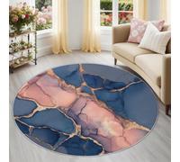 Générique Tapis Rond Lavable 100 cm- Motif Style De Luxe Marbre Fluide - Antidérapant - Tapis Moderne pour Salon Chambre Cuisine Groupe À Revenu Élevé, Bleu