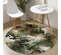 Générique Tapis Rond Lavable 100 cm - Motif Texture Camouflage Militaire, Tapis Rond antidérapant à Poils Ras, Vert pour Salon Chambre Cuisine Balcon Terrasse et Salle à Manger