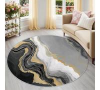 Générique Tapis Rond Lavable 120 cm- Motif Abstrait Moderne Marbre Veines Dorées - Antidérapant - Tapis Moderne pour Salon Chambre Cuisine Architectes D'Intérieur, Gris