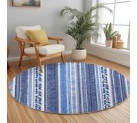 Générique Tapis Rond Lavable 80 cm- Moelleux et Antidérapant Tapis Rond, Indigo Batik Rayé Chevron pour Salon Couloir Salle d'étude Décorations Intérieures