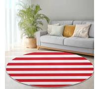 Générique Tapis Rond Lavable en Machine 180cm, Rural Style Carpette Douce Antidérapant Flanelle Simple Drapeau Rayures Imprimé Tapis pour Salon Chambre Canapé Natte Rouge