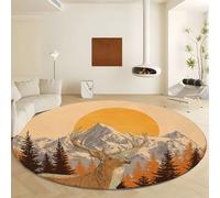 Générique Tapis Rond Lavable en Machine, Animaux La Forêt Cerfs Montagnes Tapis de Antidérapant Interieur pour Salon Chambre Cuisine Balcon Salle à Manger (Diamètre 60 cm - Jaune Impression)