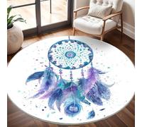 Générique Tapis Rond Lavable en Machine Attrape-RêVes en Plumes Aquarelle Décoration de Chambre pour Adultes et Enfants, Blanc Antidérapant Doux Poils Ras Grand Tapis Rond de Salon, 180cm Circulaire