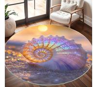 Générique Tapis Rond Lavable en Machine Conque Arc-en-Ciel sur La Plage Décoration de Chambre pour Adultes et Enfants, Coloré Antidérapant Doux Poils Ras Grand Tapis Rond de Salon, 100cm Circulaire
