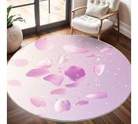 Générique Tapis Rond Lavable en Machine des PéTales Roses Tombent Décoration de Chambre pour Adultes et Enfants, Rose DéGradé Antidérapant Doux Poils Ras Grand Tapis Rond de Salon, 200cm Circulaire