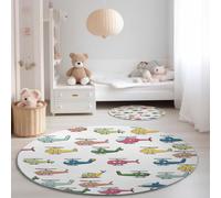 Générique Tapis Rond Lavable en Machine, Dessin Animé Hélicoptère Transport Tapis de Antidérapant Interieur pour Salon Chambre Cuisine Balcon Salle à Manger (Diamètre 60 cm - Couleur)