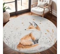 Générique Tapis Rond Lavable en Machine Fleurs de Renard Aquarelles Décoration de Chambre pour Adultes et Enfants, Gris Antidérapant Doux Poils Ras Grand Tapis Rond de Salon, 120cm Circulaire