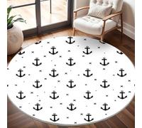 Générique Tapis Rond Lavable en Machine Imprimé Ancre Nautique Décoration de Chambre pour Adultes et Enfants, Blanc Antidérapant Doux Poils Ras Grand Tapis Rond de Salon, 160cm Circulaire