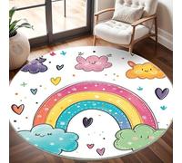 Générique Tapis Rond Lavable en Machine Imprimé Nuage Arc-en-Ciel Décoration de Chambre pour Adultes et Enfants, Coloré Antidérapant Doux Poils Ras Grand Tapis Rond de Salon, 100cm Circulaire
