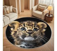 Générique Tapis Rond Lavable en Machine Joli Motif LéOpard Doré Décoration de Chambre pour Adultes et Enfants, Noir Antidérapant Doux Poils Ras Grand Tapis Rond de Salon, 160cm Circulaire