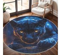Générique Tapis Rond Lavable en Machine LéOpard Animal Décoration de Chambre pour Adultes et Enfants, Bleu Antidérapant Doux Poils Ras Grand Tapis Rond de Salon, 200cm Circulaire