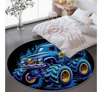 Générique Tapis Rond Lavable en Machine, Noir Antidérapant Flanelle Tapis avec Dessin Animé Monster Truck Graffiti Motif - 120 cm Moquette Interieur Facile d'entretien pour Salon Chambre Coucher
