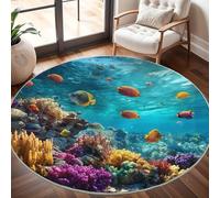 Générique Tapis Rond Lavable en Machine Poissons de RéCif Corallien Décoration de Chambre pour Adultes et Enfants, Multicolore Antidérapant Doux Poils Ras Grand Tapis Rond de Salon, 180cm Circulaire