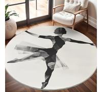 Générique Tapis Rond Lavable en Machine Silhouette de Danseuse de Ballet Décoration de Chambre pour Adultes et Enfants, Gris Antidérapant Doux Poils Ras Grand Tapis Rond de Salon, 120cm Circulaire