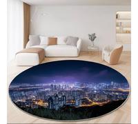 Générique Tapis Rond Lavable en Machine, Style Scène Nocturne Simple De La Ville Interieur Anti Slip Chambre à Coucher Salon Tapis d'Entrée Absorbant Antidérapant 100 cm, Noir