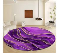 Générique Tapis Rond Lavable en Machine, Texture Feuille D’Or Motif Vague Tapis de Antidérapant Interieur pour Salon Chambre Cuisine Balcon Salle à Manger (Diamètre 180 cm - Violet Impression)