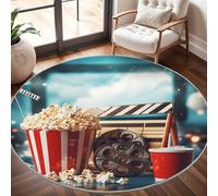 Générique Tapis Rond Lavable en Machine ThèMe CinéMa Décoration de Chambre pour Adultes et Enfants, Multicolore Antidérapant Doux Poils Ras Grand Tapis Rond de Salon, 100cm Circulaire
