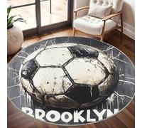 Générique Tapis Rond Lavable en Machine ThèMe Football Sportif Décoration de Chambre pour Adultes et Enfants, Gris Antidérapant Doux Poils Ras Grand Tapis Rond de Salon, 160cm Circulaire