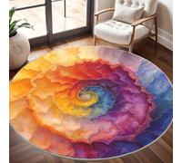Générique Tapis Rond Lavable en Machine Tourbillon de Marbre Abstrait Décoration de Chambre pour Adultes et Enfants, Coloré Antidérapant Doux Poils Ras Grand Tapis Rond de Salon, 80cm Circulaire
