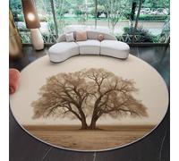 Générique Tapis Rond Lavable en Machine, Vintage Eichenbaum Interieur Anti Slip Chambre à Coucher Salon Tapis d'Entrée Absorbant Antidérapant, Braun