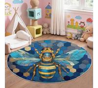 Générique Tapis Rond Lavable - Motif Abeille Et Alvéoles Dorées - Antidérapant - Tapis Moderne pour Salon Chambre Cuisine Amoureux De La Nature, Or/Doré