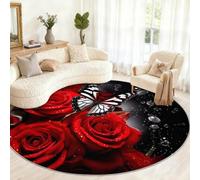 Générique Tapis Rond Lavable pour Chambre à Coucher, Salon, Bureau, Table Basse, décoration d'intérieur - Motif Roses et Papillons - 150 cm