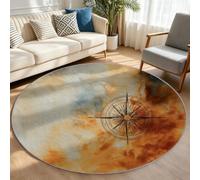 Générique Tapis Rond Lavable Salon, Boussole Navigation Carte Pile Courte Douce Tapis de Sol Antidérapant pour Salon Chambre Cuisine Balcon Terrasse Salle à Manger Intérieur - 80 cm, Nautique