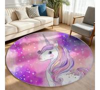 Générique Tapis Rond Lavable Salon, Licorne Ciel Étoilé Pile Courte Douce Tapis de Sol Antidérapant pour Salon Chambre Cuisine Balcon Terrasse Salle à Manger Intérieur - 160 cm, Dessin Animé