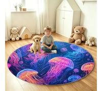 Générique Tapis Rond Lavable Salon, Vie Marine Méduse Pile Courte Douce Tapis de Sol Antidérapant pour Salon Chambre Cuisine Balcon Terrasse Salle à Manger Intérieur - 60 cm, Surréaliste