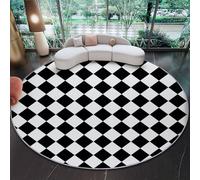 Générique Tapis Rond Minimalisme Géométrie Grille - Doux et Antidérapant Tapis Rond Poils Courts 90 cm Lavable en Machine, Noir Blanc Shaggy Moquette pour Salon Chambre à Coucher Entrée Bureau