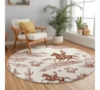 Générique Tapis Rond Moderne 100 cm Western Sauvage Désert Cowboy, Tapis Lavable Imprimé Moquette à Poils Courts Marron Salle de Jeu - Moquette Doux Antidérapant pour Chambre Salon Adulte et Ado