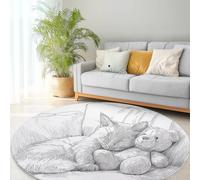 Générique Tapis Rond Moderne 200 cm Animaux Chat Nounours, Tapis Lavable Imprimé Moquette à Poils Courts Gris Blanc Salle de Jeu - Moquette Doux Antidérapant pour Chambre Salon Adulte et Ado
