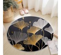 Générique Tapis Rond Moderne Style 180cm, Tapis Antidérapant Lavable en Machine, Abstrait Lignes Feuilles De Ginkgo Carpette Imprimé Convient pour Le Salon la Chambre et Le Balcon Couleur