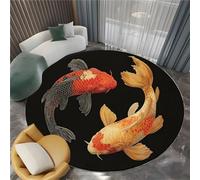 Générique Tapis Rond Moelleux Animaux Poisson Rouge Noir Salon, Chambre à Coucher, Chambre d'enfant, Art Traditionnel Interieur Antidérapant Tapis d'Entrée Absorbant 180 cm