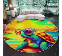 Générique Tapis Rond Moelleux de Salon 60 cm - Côte Dessin Animé Tortue Imprimé Jaune-Vert Antidérapant Tapis, Entretien Facile Décoration de Sol pour Salon Chambre Descente de Lit