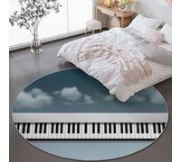Générique Tapis Rond Moelleux de Salon 90 cm - Minimalisme Touches De Piano Nuages Blancs Imprimé Gris Antidérapant Tapis, Entretien Facile Décoration de Sol pour Salon Chambre Descente de Lit