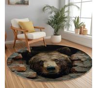 Générique Tapis Rond Moelleux Ours Trou dans Un Mur Salon, Chambre à Coucher, Chambre d'enfant, Moderne Interieur Antidérapant Tapis d'Entrée Absorbant 120 cm