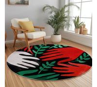 Générique Tapis Rond Moelleux Plantes Feuilles Mains Salon, Chambre à Coucher, Chambre d'enfant, Abstrait Interieur Antidérapant Tapis d'Entrée Absorbant 100 cm