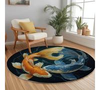 Générique Tapis Rond Moelleux Poisson Orange Et Bleu Salon, Chambre à Coucher, Chambre d'enfant, Vintage Interieur Antidérapant Tapis d'Entrée Absorbant 160 cm