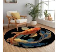 Générique Tapis Rond Moelleux Rayures De Poisson Salon, Chambre à Coucher, Chambre d'enfant, Traditionnel Chinois Interieur Antidérapant Tapis d'Entrée Absorbant 210 cm