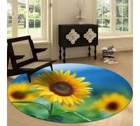 Générique Tapis Rond Motif Champ De Tournesols Fleurs Lavable en Machine Antidérapant 150 cm, Tapis Rond Photographie De Nature pour Chambre à Coucher Cuisine Salle de Bain Chambre d'enfant Salon