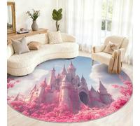 Générique Tapis Rond Motif château de Princesse 90 cm, Petit Tapis Rond Lavable pour Chambre d'enfant, Salle de Jeux, Table Basse, décoration d'intérieur