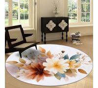 Générique Tapis Rond Motif Fleurs À L'Aquarelle Plantes Lavable en Machine Antidérapant 160 cm, Tapis Rond Minimalisme pour Chambre à Coucher Cuisine Salle de Bain Chambre d'enfant Salon