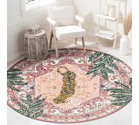 Générique Tapis Rond,Motif Floral Vintage Moderne imprimé Tigre, Rose, ø 160 cm, Personnalisable Tapis Fauteuil Pouf Salon Décoration Chambre Adulte ou Ado,