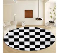 Générique Tapis Rond Motif Géométrie Carrés Noirs Et Blancs Lavable en Machine Antidérapant 120 cm, Tapis Rond Style Simple pour Chambre à Coucher Cuisine Salle de Bain Chambre d'enfant Salon
