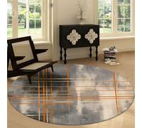 Générique Tapis Rond Motif Rayures Abstraites Géométrie Lavable en Machine Antidérapant 100 cm, Tapis Rond Shabby Chic pour Chambre à Coucher Cuisine Salle de Bain Chambre d'enfant Salon